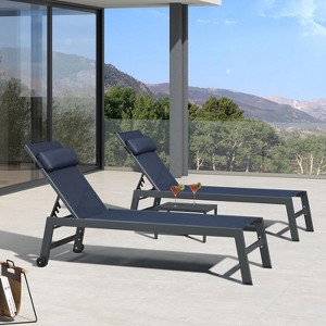 PURPLE LEAF Outdoor Lounge Chair Set Aluminum Patio Chaise Lounger with Side Table and Pillow for Outside Pool Beach Sunbathing Tanning Recliner - 1 of 4
