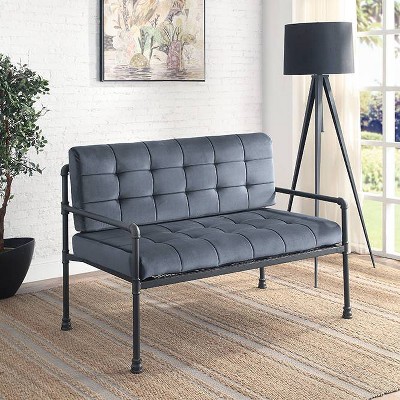 51" Brantley Sandy Gray Finish Loveseat - Acme Furniture: Includes 2 Accent Pillows, Metal Frame