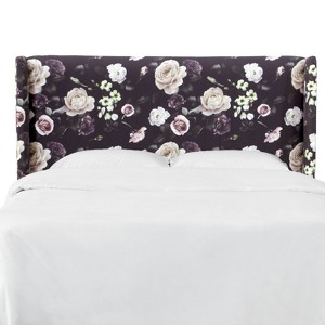 Twin Wingback Headboard in Soft Tropical Floral Burgundy - Project 62 , Black