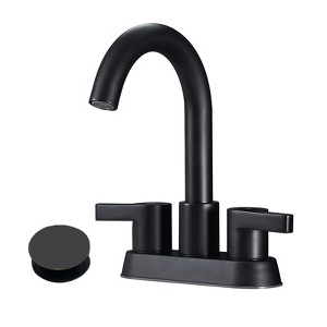 Cobbe Matte Black 4 Inch Centerset Bathroom Faucet, Bathroom Vanity Lavatory Faucets for Sink 3 Hole 2 Handle, Swivel Spout with Brass Drain Assembly - 1 of 4