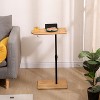 CAVINAS Modern C-Shaped End Table with Cup Slots & Bamboo Tray Side Table with Metal Adjustable Height Stand Sofa Tray Table for Living Room - 3 of 4