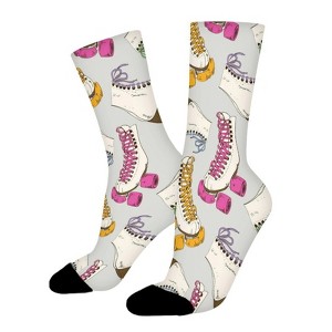 Retro Roller Skates Women Printed Crew Socks Funny Funky Socks Soft Polyester Novelty Gifts for Artists Men - 1 of 1