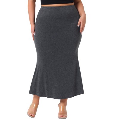 Agnes Orinda Women's Plus Size High Waist Midi Pack Mermaid Solid Knit Bodycon Skirt
