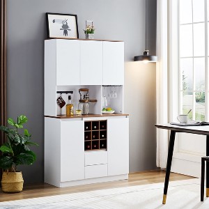 YOOCOZZ 68.9'' Farmhouse Coffee Bar Wine Cabinet with Storage, Liquor Cabinet - White - 1 of 4