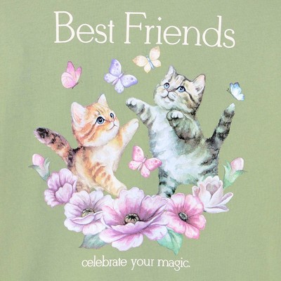 Cat & Jack Girls' Short Sleeve 100% Cotton 'Kitten Best Friends' Oversized Graphic T-Shirt - Cat & Jack™ Olive Green M — фото 3