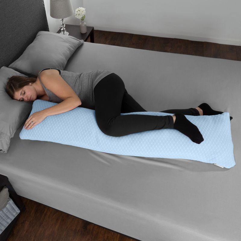 Memory Foam Body Pillow- for Side Sleepers, Back Pain, Pregnant Women, Aching Legs and Knees, Hypoallergenic Zippered Protector by Lavish Home (Blue), 1 of 8