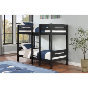NicBex Twin over Twin Bunk Bed Wooden Bed Frame with Ladder and Full Length Guardrail, Space Saving, No Box Spring Required, Black - 1 of 4