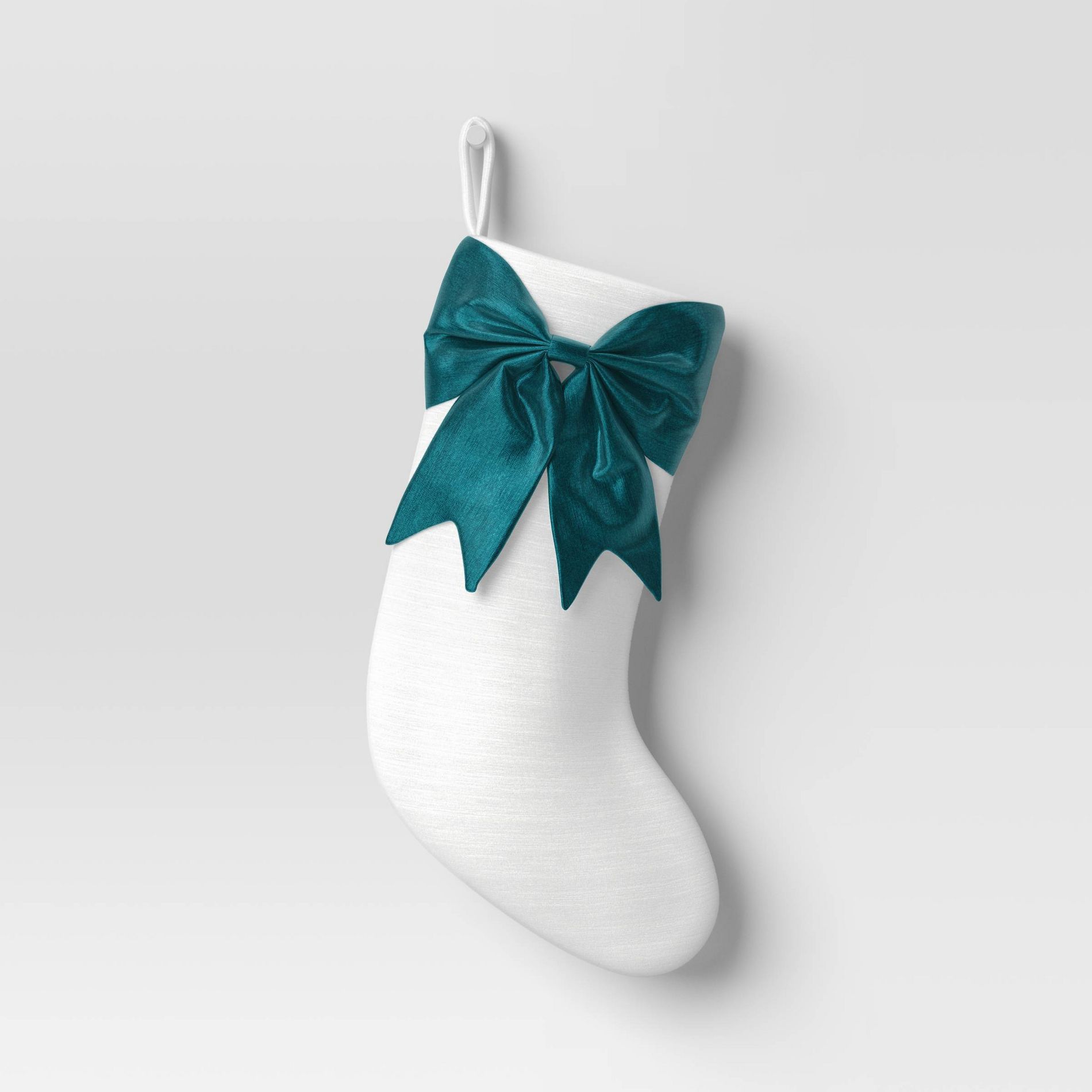21" Christmas White Stocking with Bow Green - Wondershop™