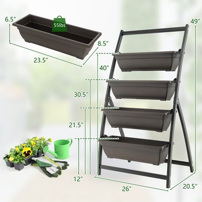 Black and Brown 4-Tier Vertical Raised Garden Bed Planter