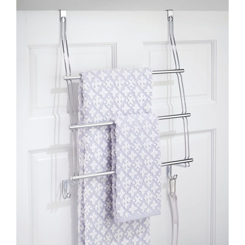 mDesign Adjustable Metal 3-Tier Over Door Towel Rack Holder, 2 Hooks, 2 of 7