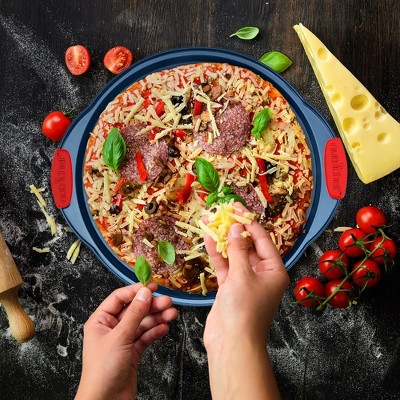 NutriChef 8-Piece Blue Nonstick Carbon Steel Bakeware Set with Red Silicone Handles