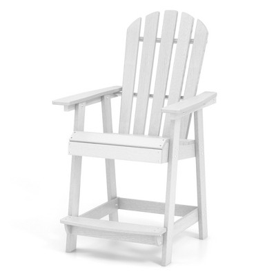Tangkula Tall Bar Stool HDPE Chair w/ Armrest Footrest Home Indoor Outdoor Patio White