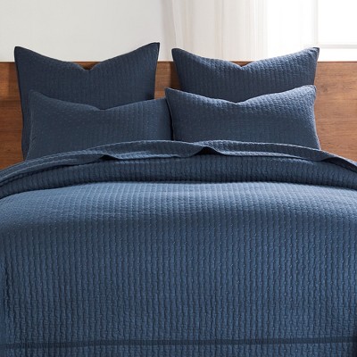 Navy Cotton Cross Stitch Euro Sham Set of 2