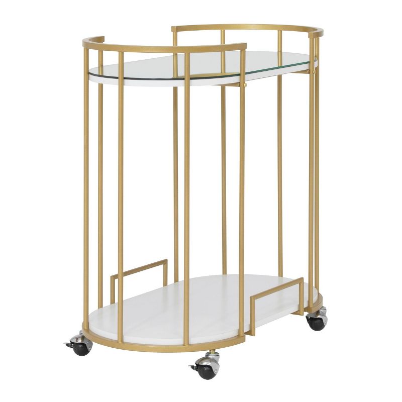 Pavillion 2 Tier Oval Bar Serving Cart Shelves with Glass Mirror Gold - studio designs, 6 of 15