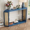 Narrow Console Table with Unique Irregular Top Design, Entryway Table with Open Shelf, Rattan Sofa Table for Living Room Hallway and Entrance (Black) - 2 of 4