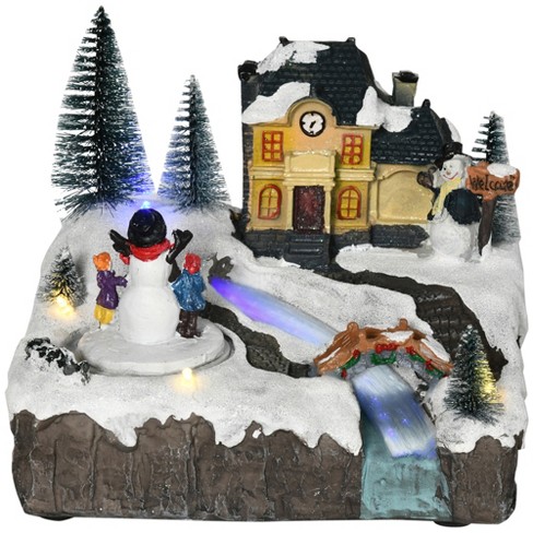 Homcom Animated Christmas Village Scene, Pre-lit Musical Holiday Decoration  With Led Lights, Fiber Optic, Rotating Skating Pond And Snowman : Target