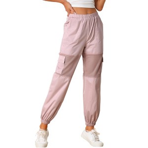 Allegra K Women's High Waist Sports Elastic Mesh Panel Sheer Baggy Cargo Pants - 1 of 4