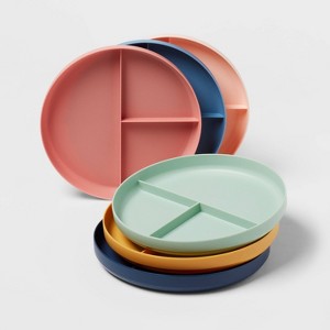 7" 6pk Plastic Divided Kids' Dinner Plates - Pillowfort™: Reusable, Dishwasher & Microwave Safe, Kids Dinnerware - 1 of 3