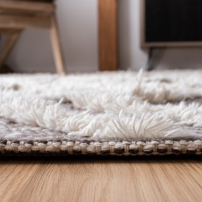 Hand-Knotted Brown/Ivory Wool Area Rug - 27"x7"