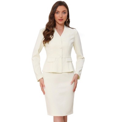 INSPIRE CHIC Women's Long Sleeve Collarless Peplum Blazer and Pencil Skirts Suit Set 2 Pcs