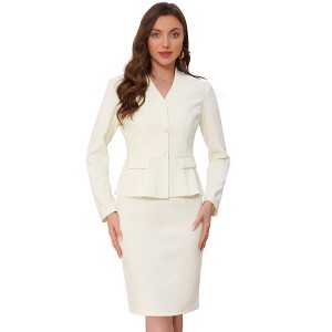 INSPIRE CHIC Women's Long Sleeve Collarless Peplum Blazer and Pencil Skirts Suit Set 2 Pcs - 1 of 4