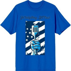 "In Tailgating We Trust" American Flag And Spatula Adult Short Sleeve Tee - 1 of 2