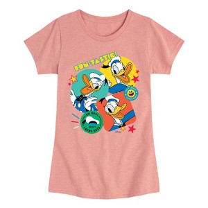 Girls' - Disney - Donald Duck Sticker Look Fitted Short Sleeve Graphic T-Shirt - 1 of 4