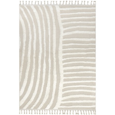 Nuloom Ianthe Abstract Stripes High-low Tasseled Area Rug 5x7, Beige ...