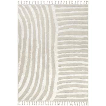 nuLOOM Ianthe Abstract Stripes High-Low Tasseled Area Rug