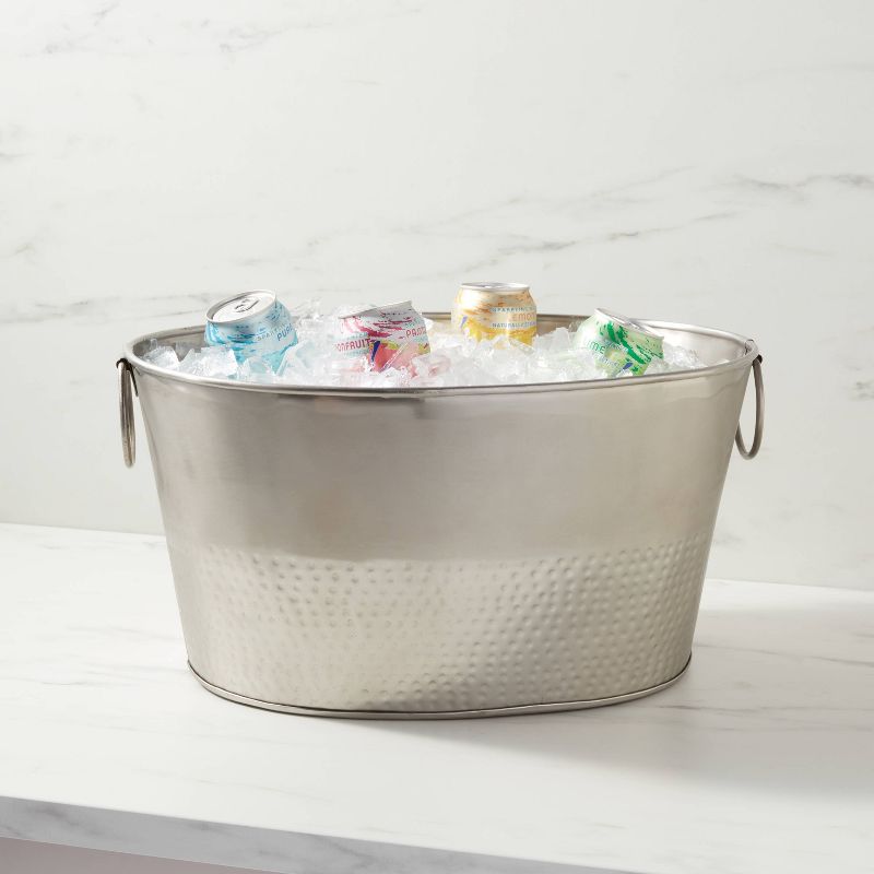 23.5L Stainless Steel Hammered Metal Oval Beverage Tub - Threshold&#8482;, 2 of 4
