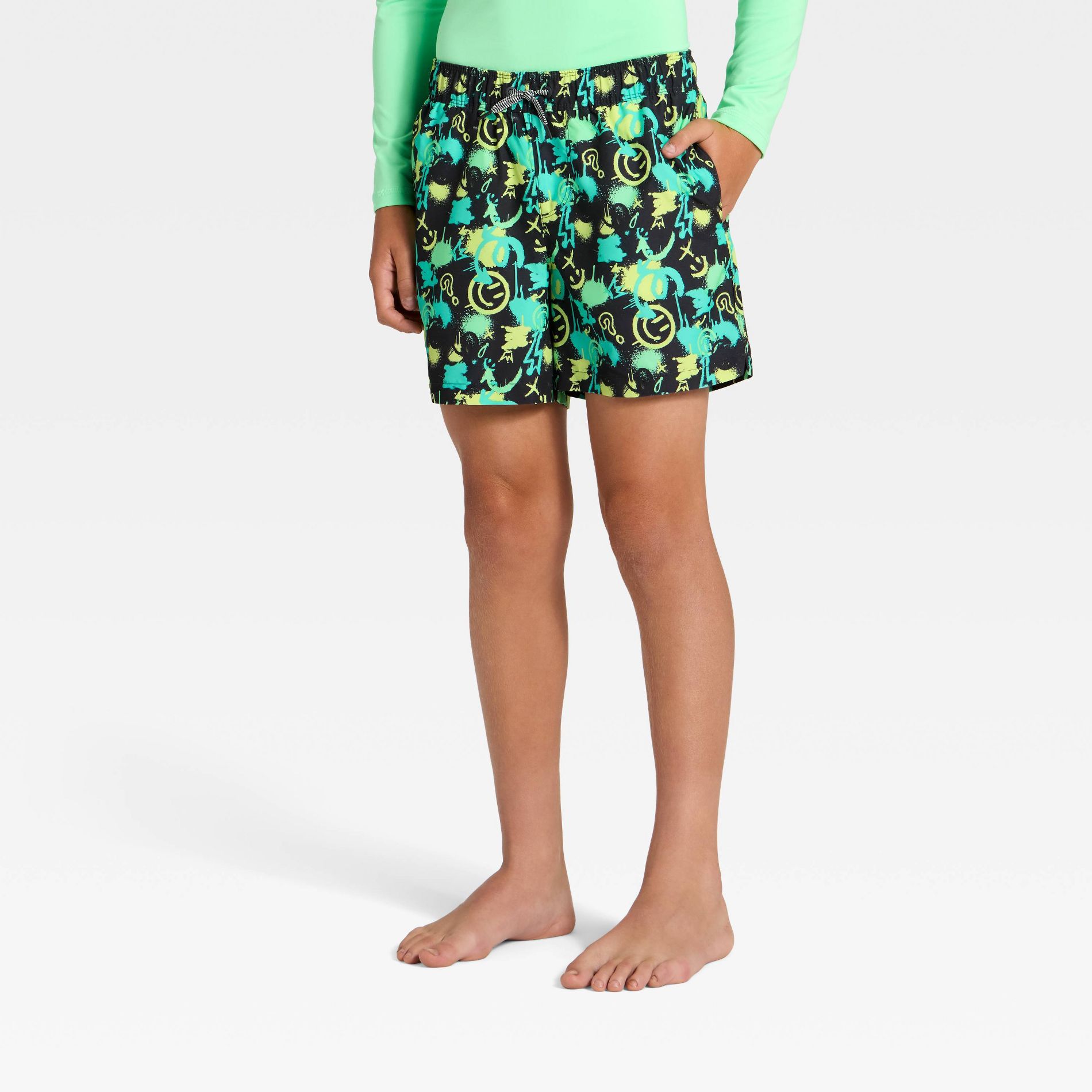 Boys' Swim Shorts - art class™ Black/Vibrant Mint/Fresh Lime/Aqua Splash