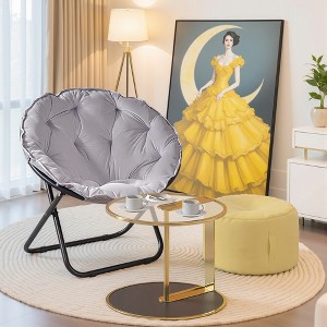 VECELO Folding Saucer Chair, Moon Chair with Metal Frame, Faux Fur for Bedroom or Living Room, Gray/Black - 1 of 4