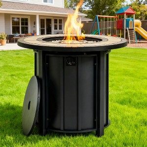 BAOURE 30" Black Round Propane Fire Pit Table with Ceramic Tabletop, 50,000 BTU Outdoor Steel Fire Pit for Patio, Deck and Garden - 1 of 4