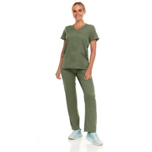 Hey Collection Women Scrubs Set 4-Way Stretch Mock Neck Top with Straight Leg Scrub Pants with Four Pockets - 1 of 4