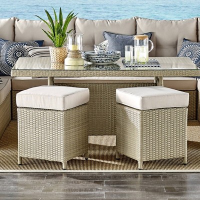 2pk All-Weather Wicker Canaan Outdoor Square Stools with Cushions Brown - Alaterre Furniture