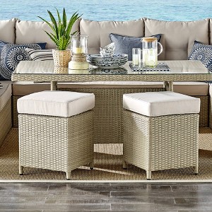 2pk All-Weather Wicker Canaan Outdoor Square Stools with Cushions Brown - Alaterre Furniture: Patio Seating, Resin Frame - 1 of 4