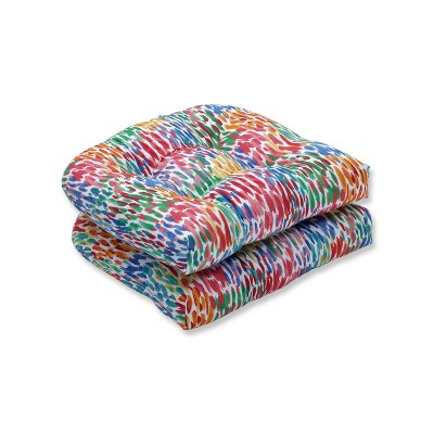2pk Make It Rain Wicker Outdoor Seat Cushion Zinnia Blue - Pillow Perfect