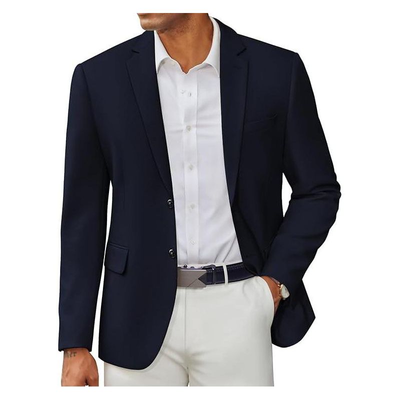 COOFANDY Men's Casual Blazer Slim Fit Two Button Lightweight Sport Coats Business Suit Jacket Navy Blue 40