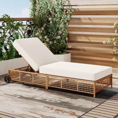1/2pcs Outdoor Daybed Lounge Chair, Patio Rattan Sunbed Chaise Lounge with 5-Position Adjustable Backrest, Cushion and Wheels -ModernLuxe