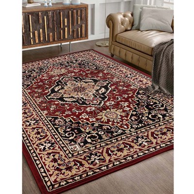 Red Floral Medallion Synthetic Indoor Area Rug, 8' x 10'