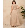 Coolmee Women Plus Size Casual Crossover V Neck Flying Sleeve Hem Slit High Waist Maxi Dress With Belt - 3 of 4