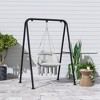 Outsunny Hanging Hammock Chair, Cotton Rope Macrame Swing Chair with Large Cushion, Chain, Steel Frame for Indoor Outdoor Patio Balcony - 2 of 4