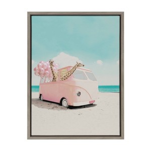 Kate & Laurel All Things Decor 18"x24" Sylvie Pink Van Giraffe Beach Art - 1 of 4