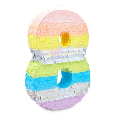 Blue Panda Large Number 8 Pinata for 8th Birthday Party Decorations, Rainbow Pastel, 21 x 14.5 In