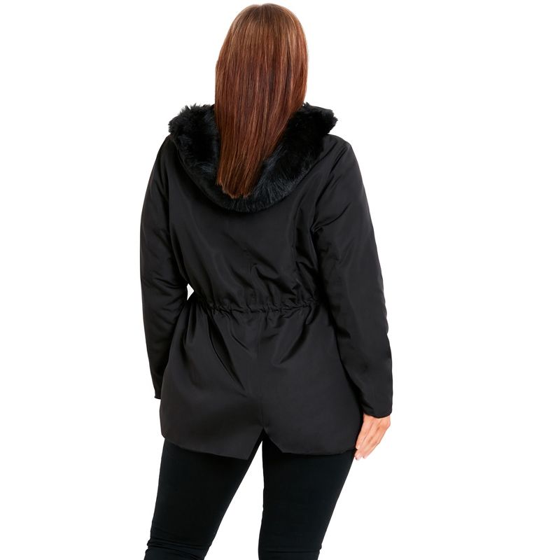 Women's Plus Size Faux Fur Lightweight Coat - black | EVANS, 2 of 4