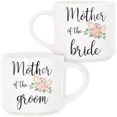  2-Pack Stackable Bone China Coffee Mug, Mother of the Groom/Bride, 15oz 