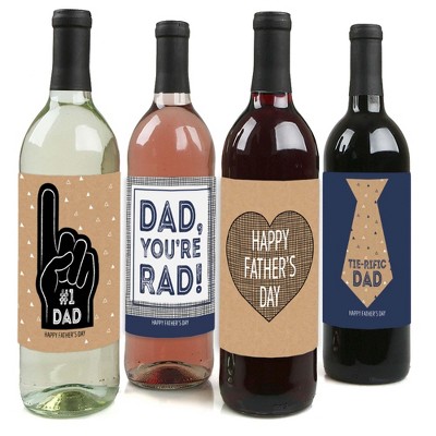 Big Dot of Happiness My Dad is Rad - Father's Day Gift For Men - Wine Bottle Label Stickers - Set of 4