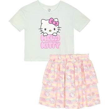 Hello Kitty Toddler/Little and Big Girl's 2-Piece Short Sleeve Top & Skirt Sets