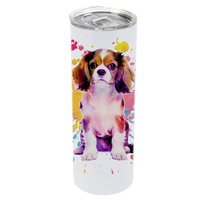 100 North 20 Ounce Stainless Steel On the Go Travel Tumbler With Push Top Lid, King Charles Spaniel Paint Splatter