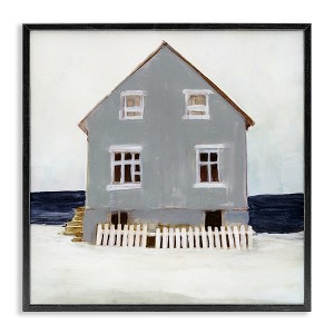 Stupell Industries Winter Beach House Landscape Framed Giclee Art - 1 of 4